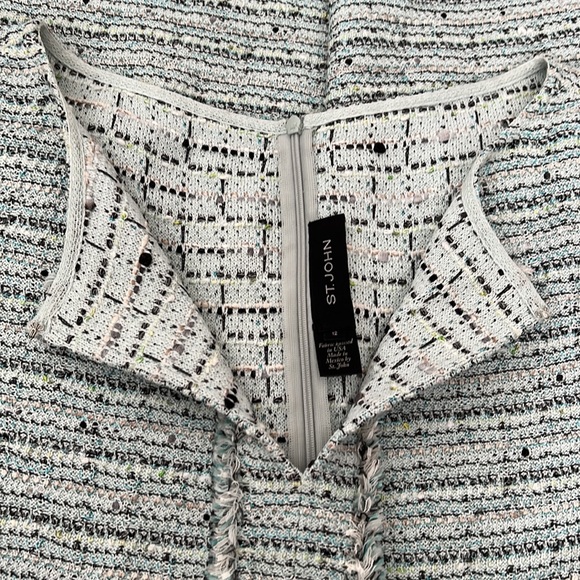 St. John Collection ‘Riana’ Tweed Fringe Split-neck Mint Green & Blue Dress - Picture 10 of 16